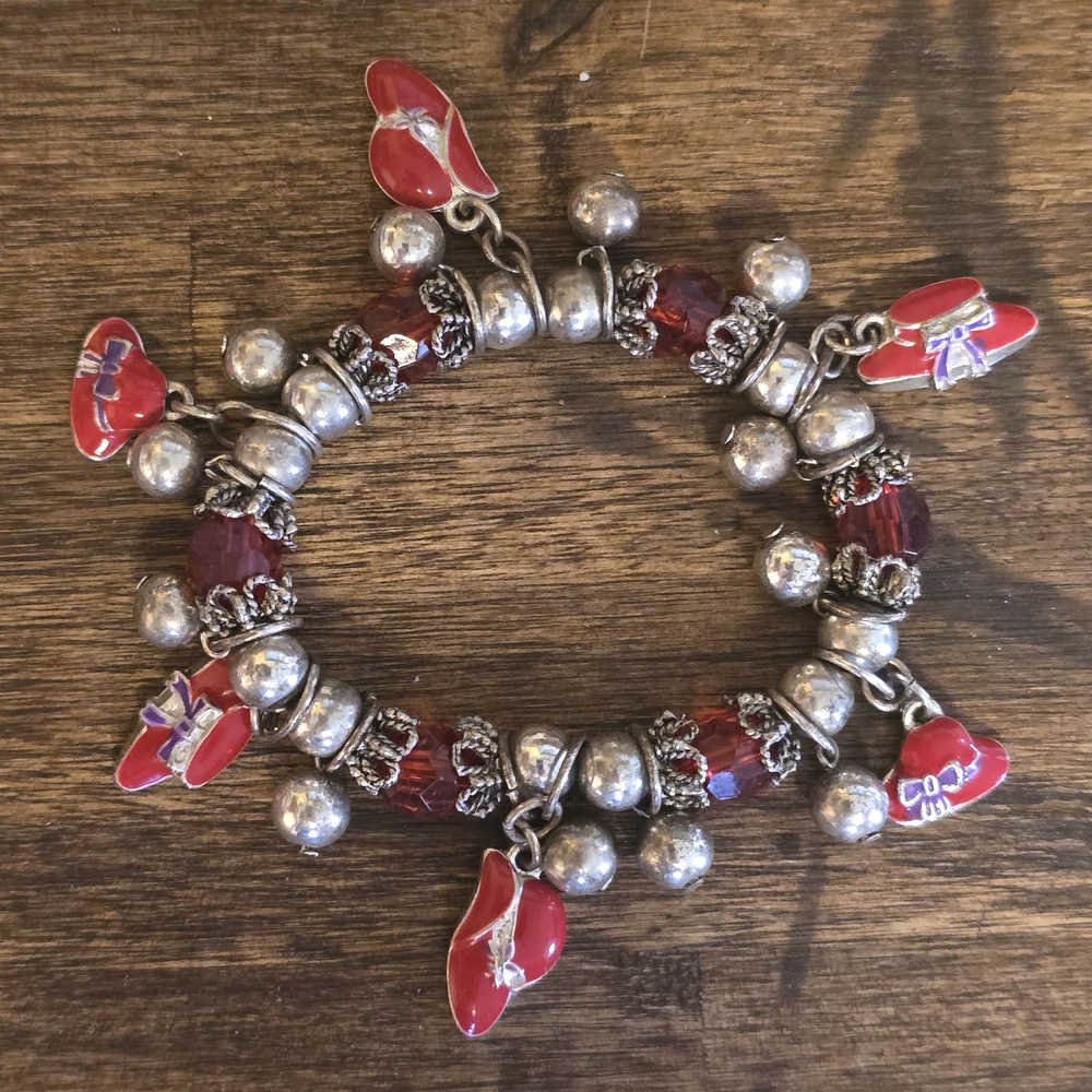 Vintage Red Hatter's Collection Red and Silver Heart Charm Bracelet